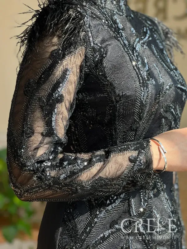 پیراهن کوتاه پولکی سرشانه پر 