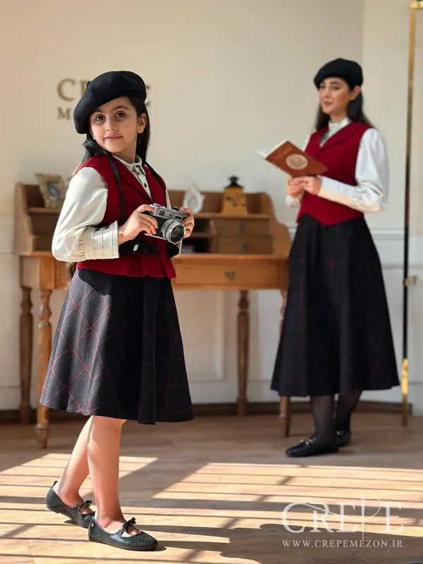 ست سه تیکه بلوز دامن جلیقه مدل پاییز