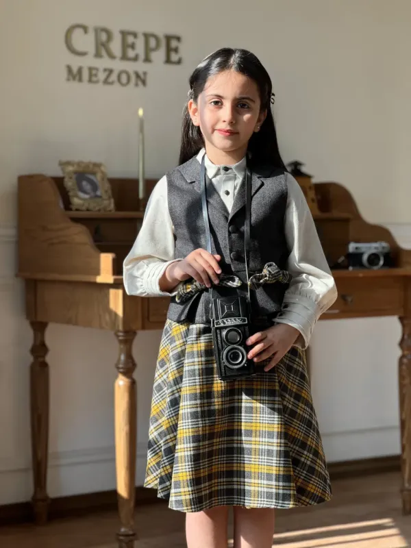 ست سه تیکه بلوز دامن جلیقه مدل پاییز