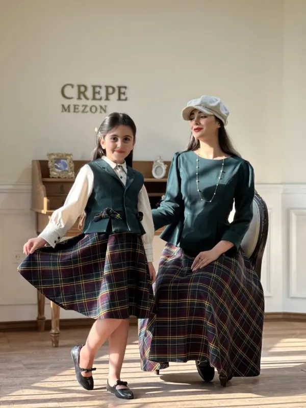 ست سه تیکه بلوز دامن جلیقه مدل پاییز