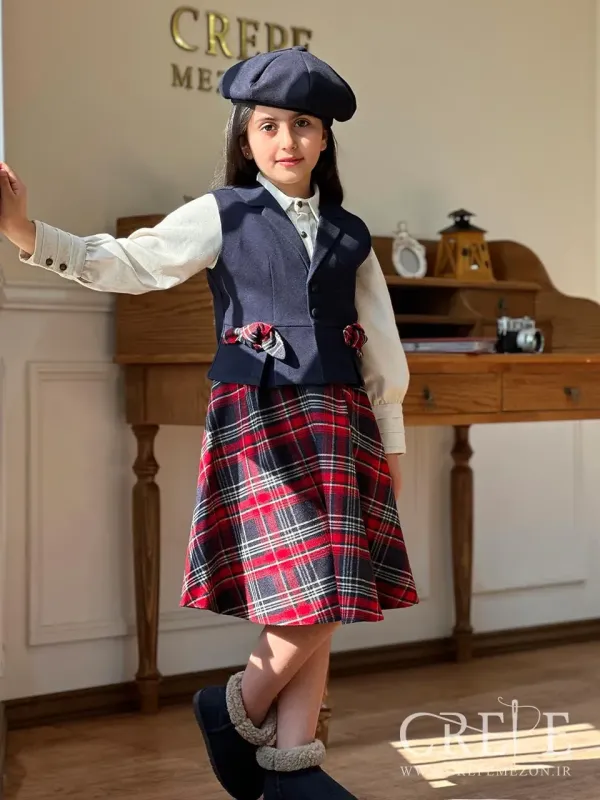 ست سه تیکه بلوز دامن جلیقه مدل پاییز