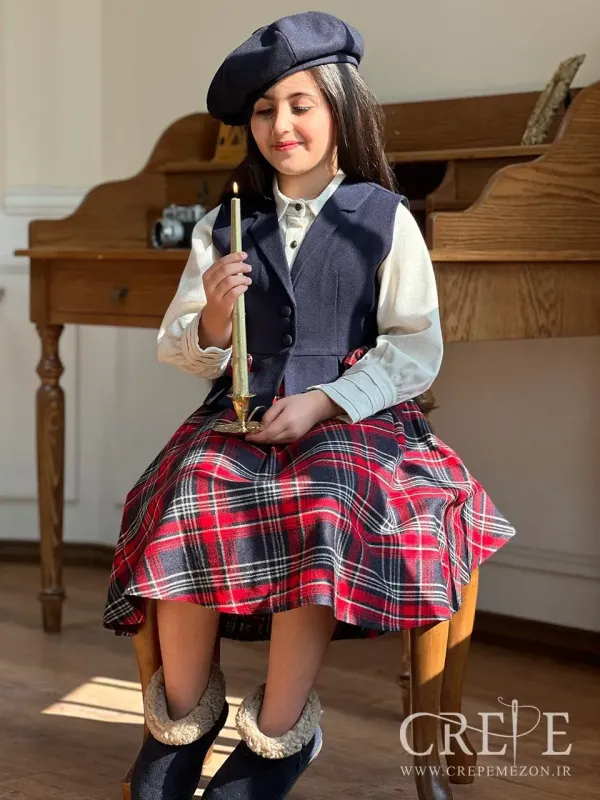 ست سه تیکه بلوز دامن جلیقه مدل پاییز