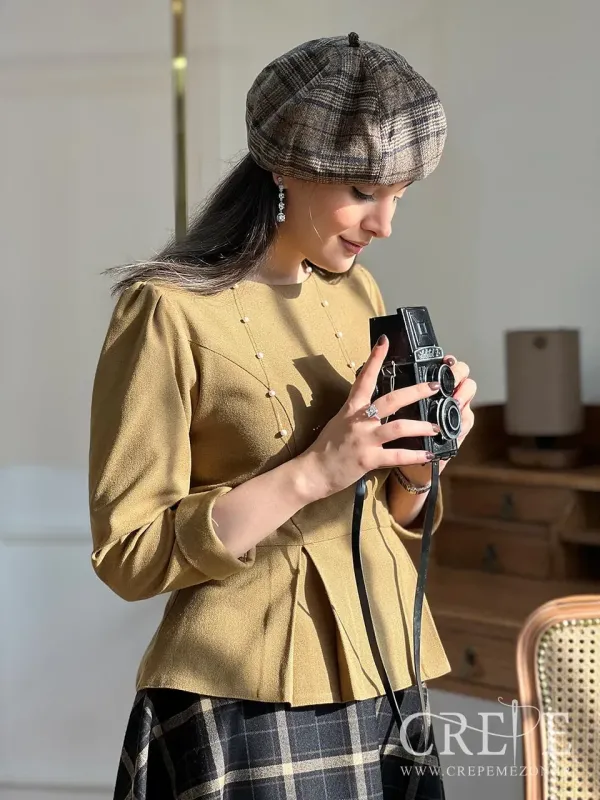 ست بلوز دامن کشمیر کرم مشکی