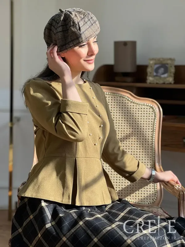 ست بلوز  دامن کشمیر کرم مشکی