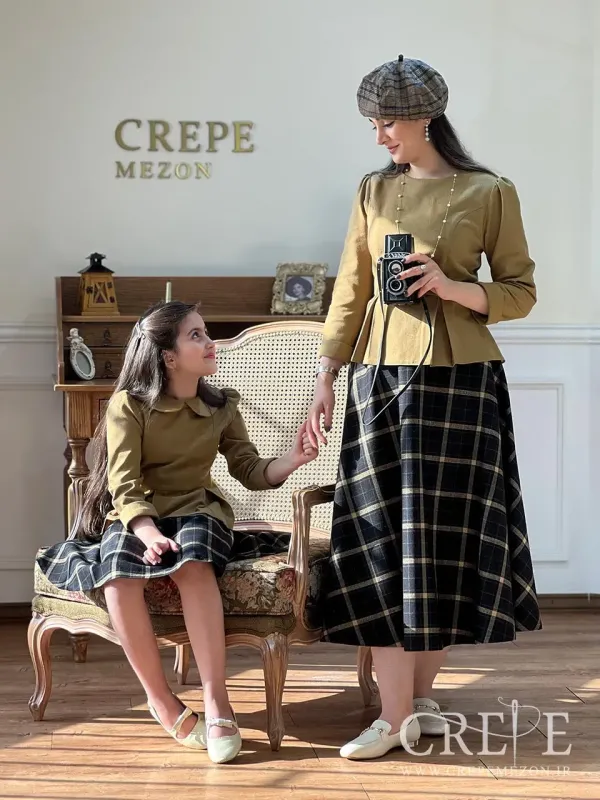 ست بلوز  دامن کشمیر کرم مشکی