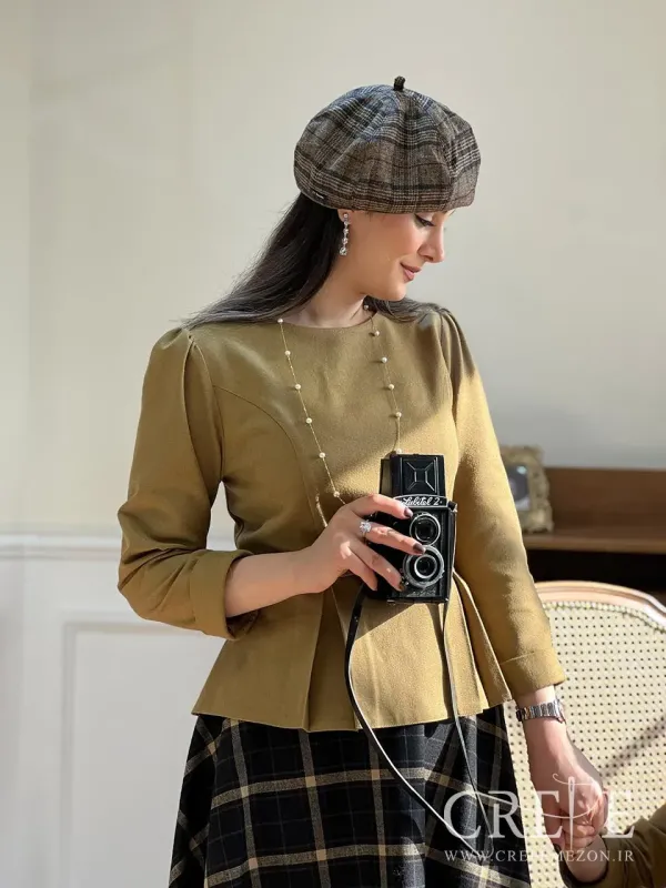 ست بلوز  دامن کشمیر کرم مشکی