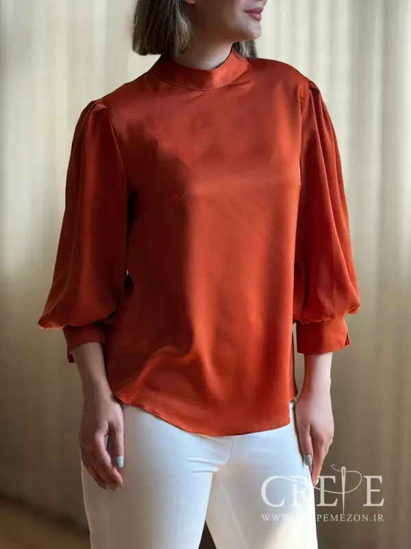 شومیز یقه سه سانت آستین پفی ساتن