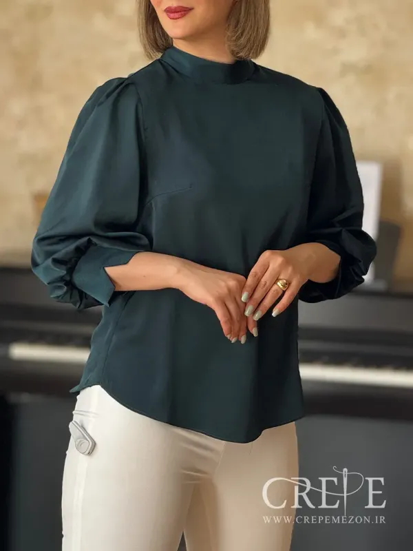 شومیز یقه سه سانت آستین پفی ساتن