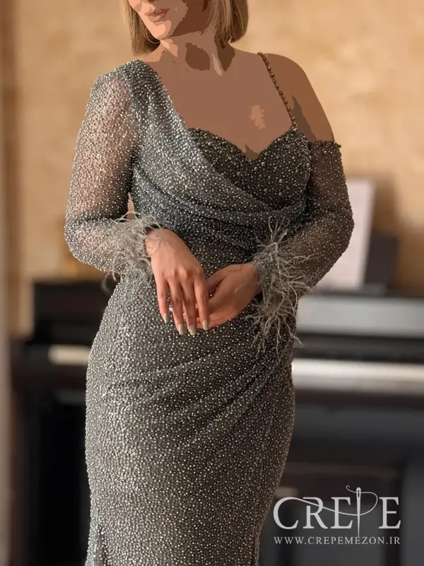 ماکسی دکلته آستین پردار ترک