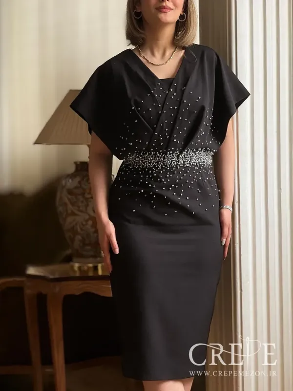 پیراهن کرپ سنگدوزی راتینا - خرید حضوری و آنلاین لباس مجلسی