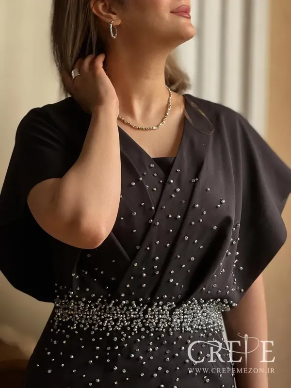 پیراهن کرپ سنگدوزی راتینا - خرید حضوری و آنلاین لباس مجلسی