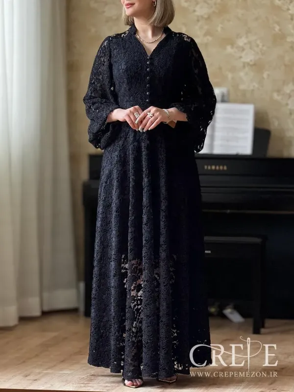 پیراهن گیپور جلو دکمه نازیک - خرید حضوری و آنلاین لباس مجلسی