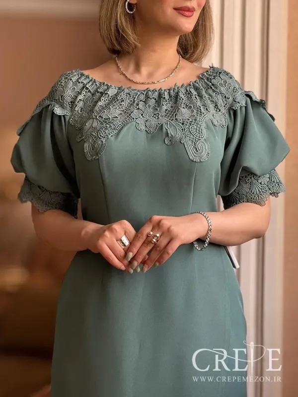 پیراهن کرپ و گیپور بارسکی - خرید حضوری و آنلاین پیراهن میدی