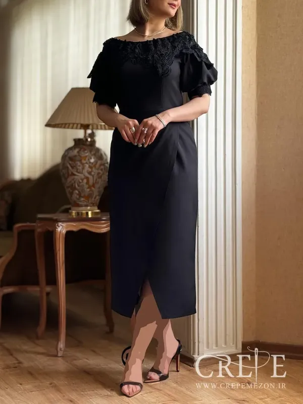 پیراهن کرپ و گیپور بارسکی - خرید حضوری و آنلاین پیراهن میدی