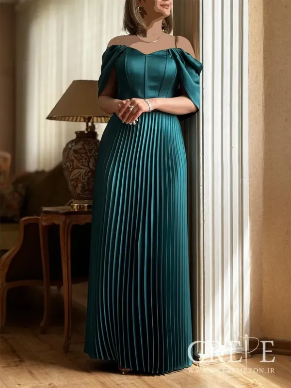 ماکسی ساتن پلیسه شالدار - خرید حضوری و آنلاین لباس مجلسی