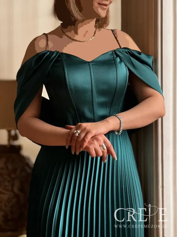 ماکسی ساتن پلیسه شالدار - خرید حضوری و آنلاین لباس مجلسی