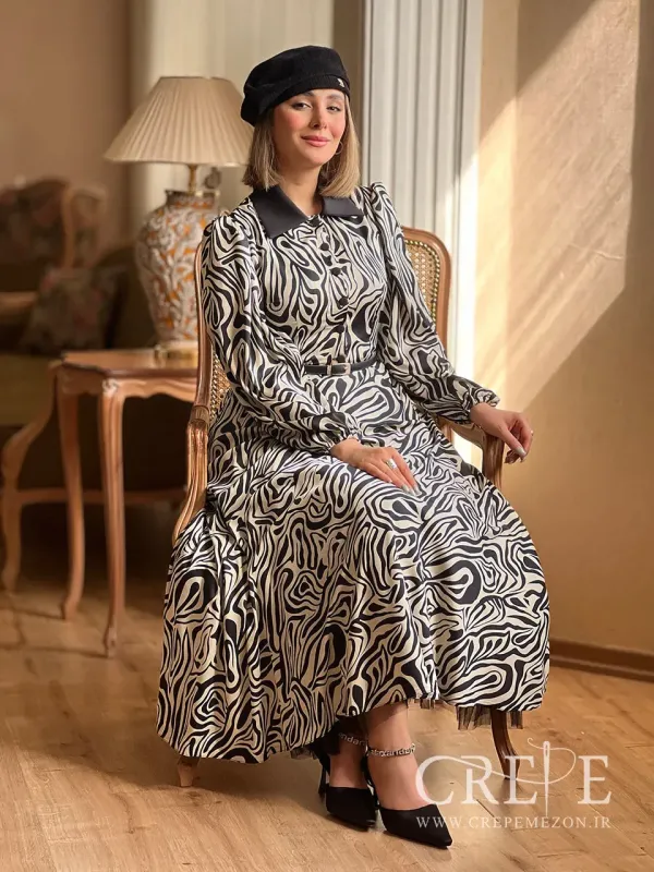 پیراهن ساتن کره زبرا با تور ابرا