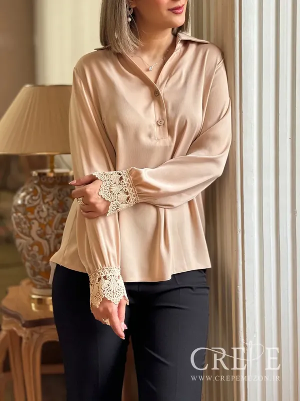 شومیز یقه دو دکمه مچ گیپور