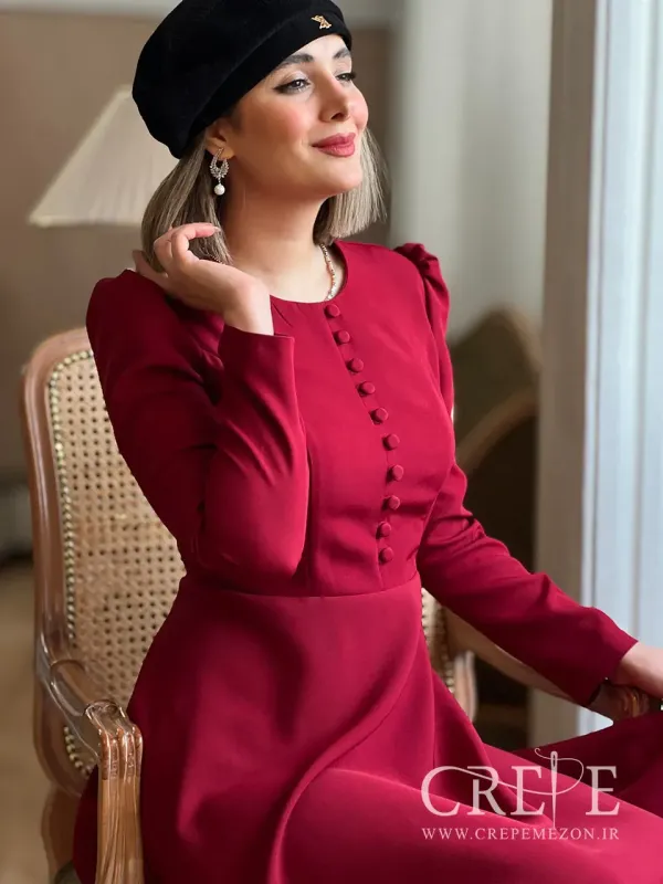 پیراهن کرپ جلو دکمه نگار  