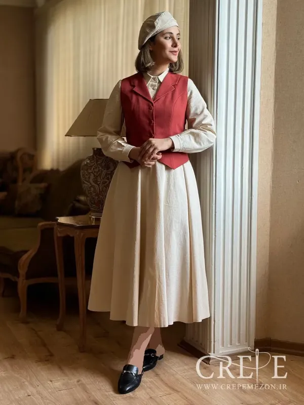 جلیقه تک لینن آستردار گندم