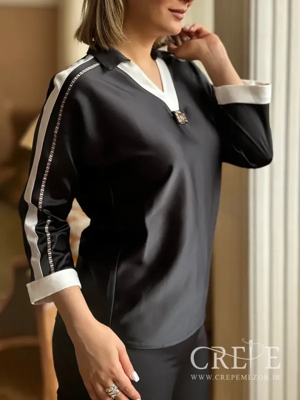 شومیز یقه ترکیبی فندی