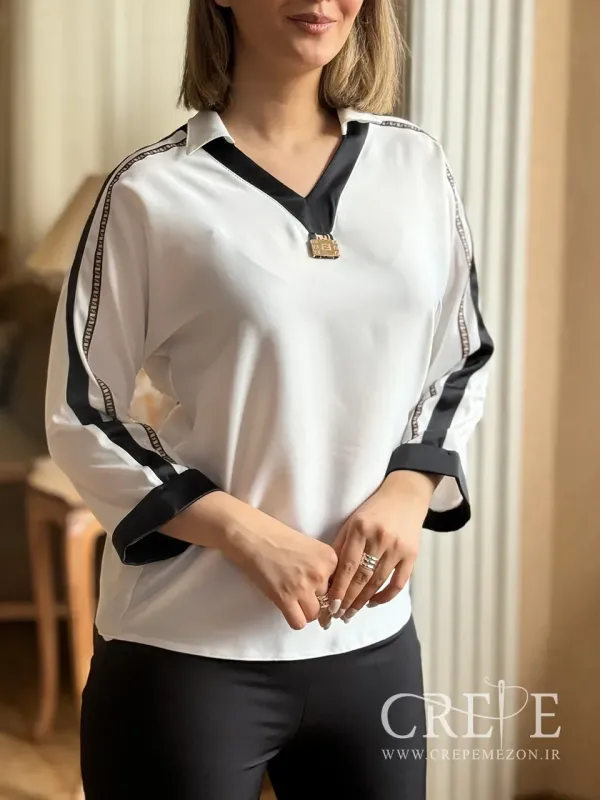 شومیز یقه ترکیبی فندی