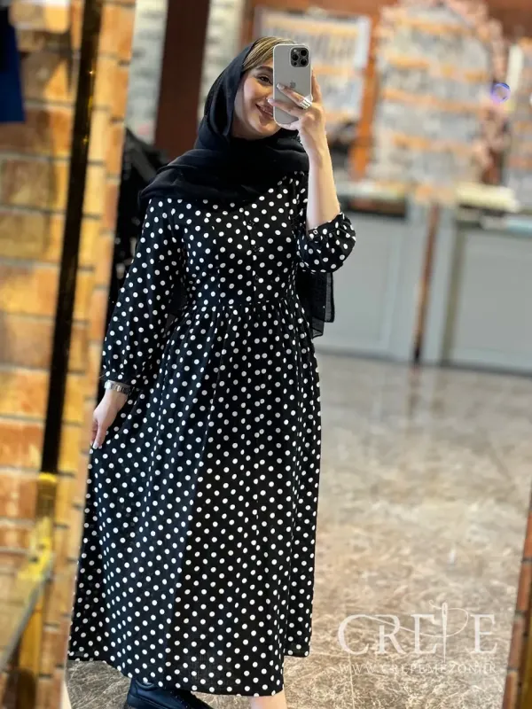 مانتو پیراهنی خالدار لینن کره