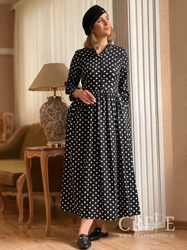 مانتو پیراهنی خالدار لینن کره