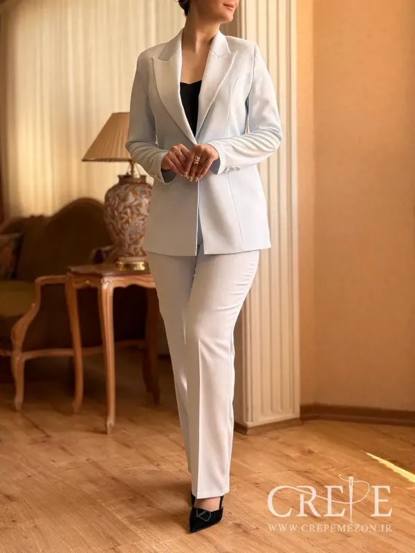 ست کت شلوار یقه انگلیسی کرپ کره 
