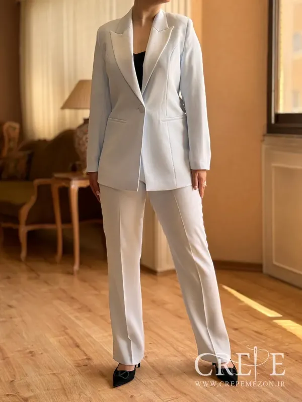 ست کت شلوار یقه انگلیسی کرپ کره 