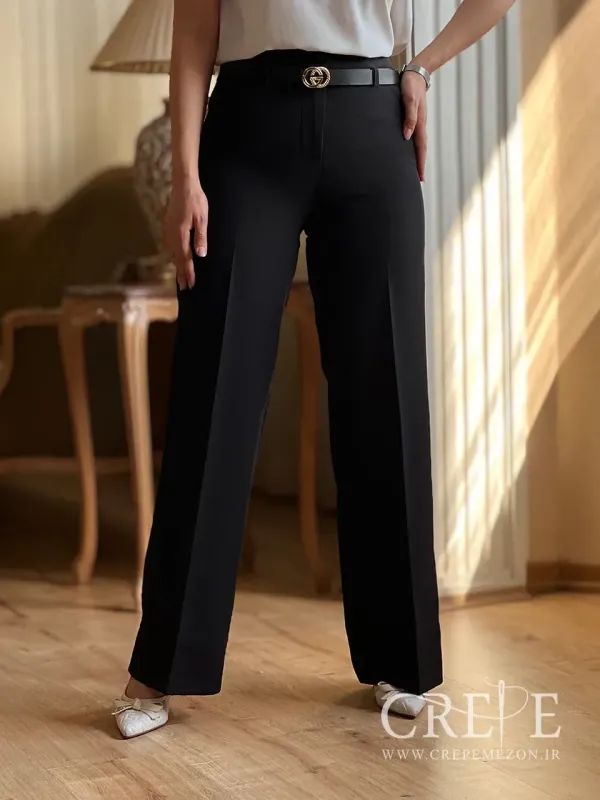 شلوار بالاراسته کرپ دوبل فلر قد 106