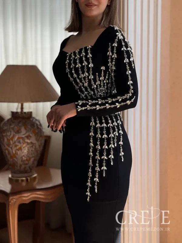 ماکسی یقه دلبری سنگ دوزی 