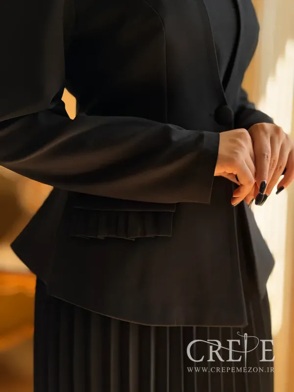 ست کت و سارافان جیب پلیسه کرپ