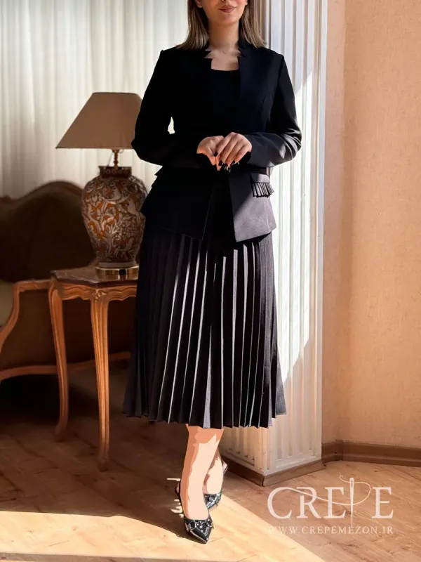 ست کت و سارافان جیب پلیسه کرپ