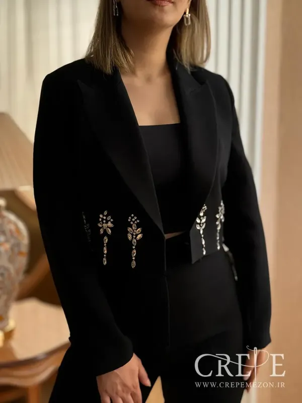 کت کراپ و شلوار کرپ مرکوری سنگدوزی