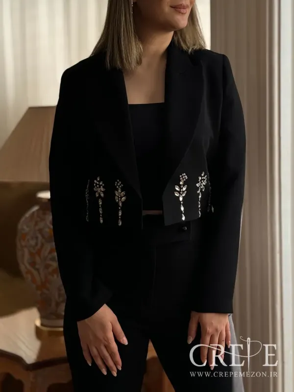 کت کراپ و شلوار کرپ مرکوری سنگدوزی