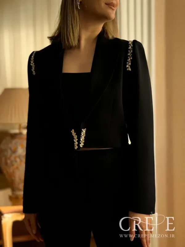 کت کراپ و شلوار کرپ مرکوری سرشانه سنگدوزی