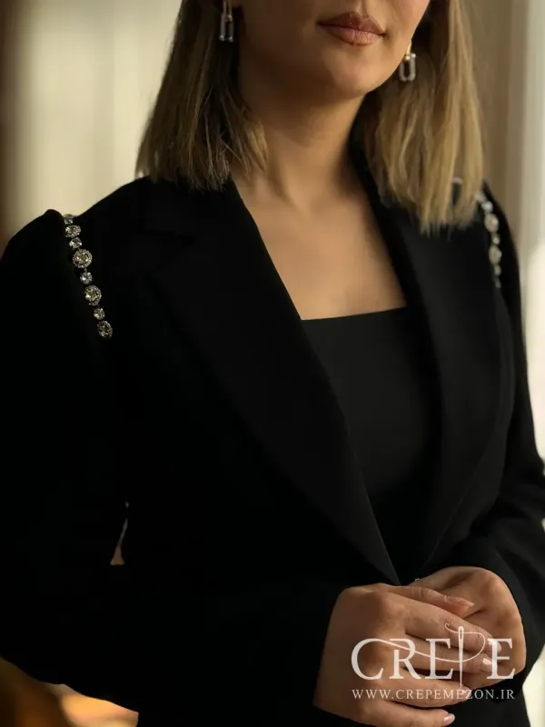 کت کراپ و شلوار کرپ مرکوری سرشانه سنگدوزی