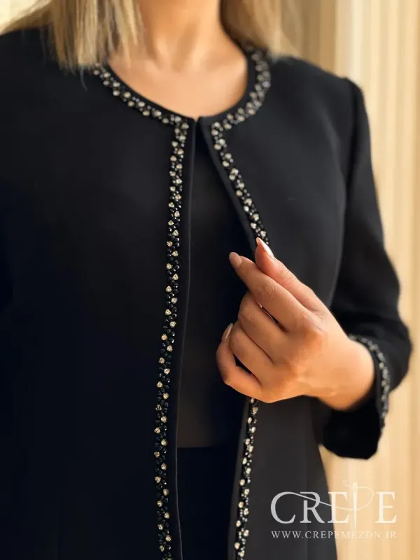 سه تیکه کت دامن تاپ حاشیه سنگدوزی