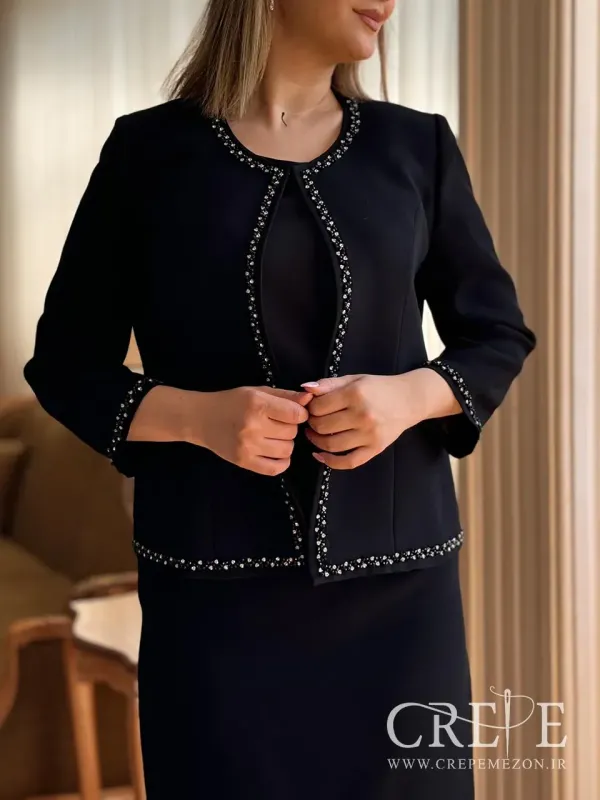 سه تیکه کت دامن تاپ حاشیه سنگدوزی