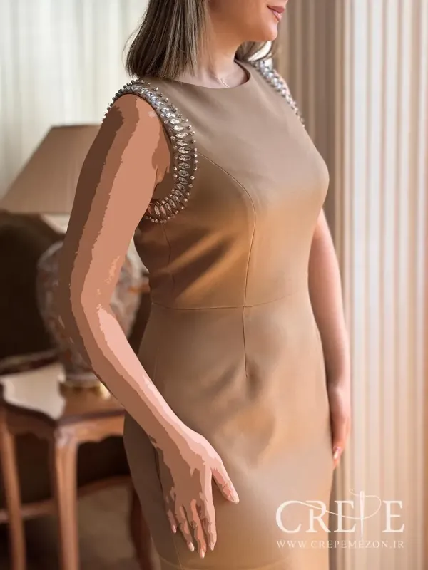 پیراهن کرپ حلقه سنگدوزی 