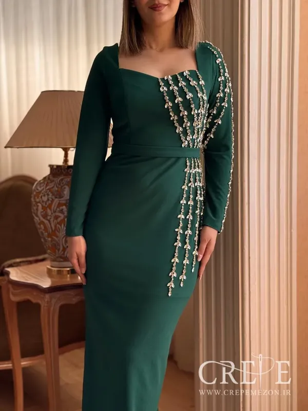 ماکسی یقه دلبری سنگ دوزی