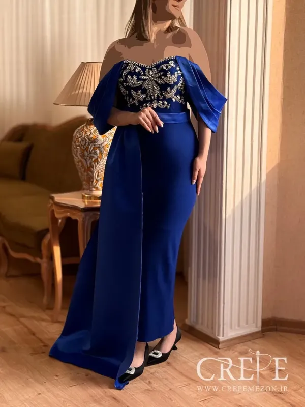 پیراهن کوتاه آستین سرشانه جواهر دوزی