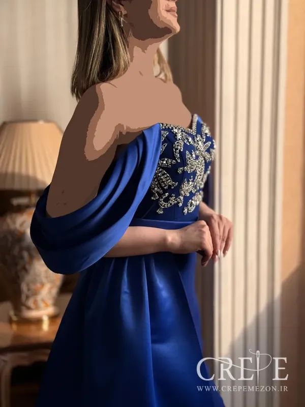 پیراهن کوتاه آستین سرشانه جواهر دوزی