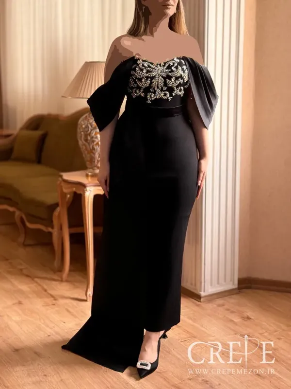 پیراهن کوتاه آستین سرشانه جواهر دوزی