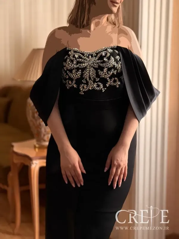 پیراهن کوتاه آستین سرشانه جواهر دوزی