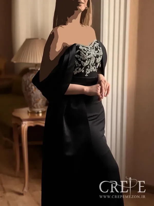 پیراهن کوتاه آستین سرشانه جواهر دوزی