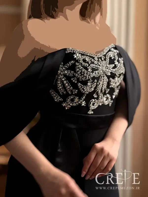 پیراهن کوتاه آستین سرشانه جواهر دوزی