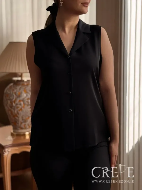 تاپ کرپ حریر یقه انگلیسی