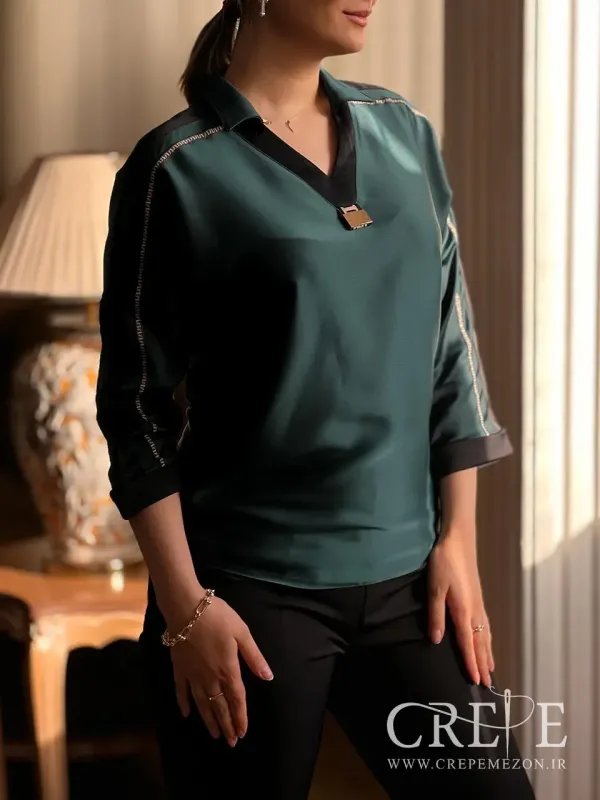 شومیز یقه ترکیبی فندی